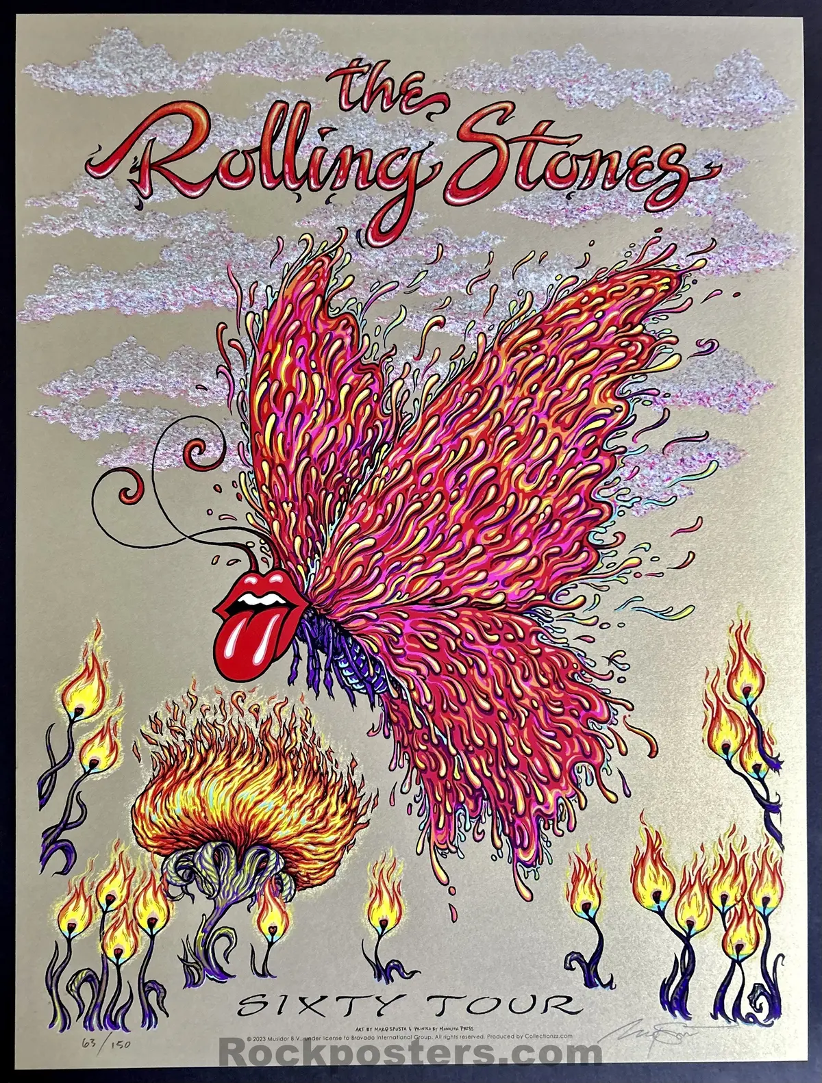 Auction - Rolling Stones - Sixty Tour '22 - Metallic Gold Silkscreen - Marq Spusta - Mint 1