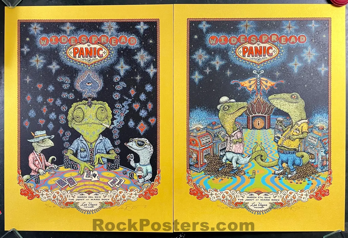 Auction - Widespread Panic - Las Vegas '15 - Marq Spusta - Gold Poster Matching Set - Mint 1