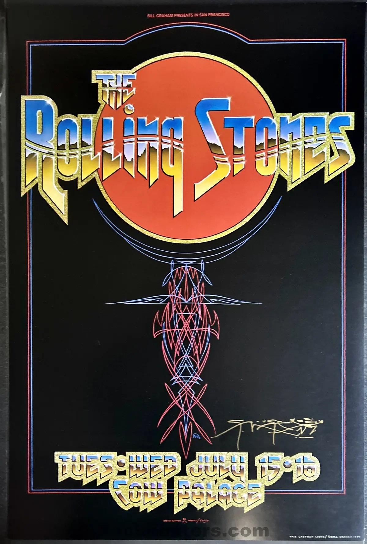 Auction - Aor 4.41 - Rolling Stones - Stanley Mouse Signed - San Francisco - 1975 Poster - Near Mint 1