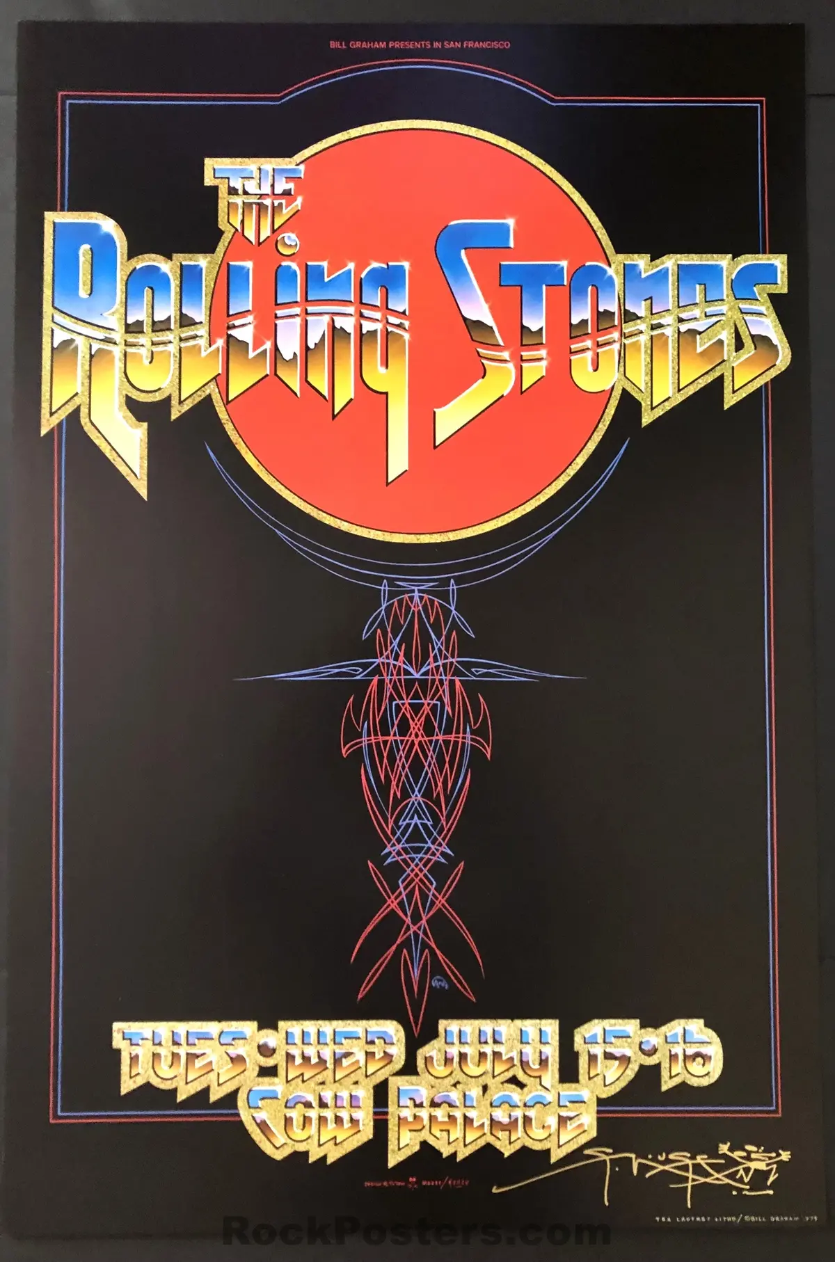 Auction - Aor 4.41 - Rolling Stones - Stanley Mouse Signed - San Francisco - 1975 Poster - Near Mint 1