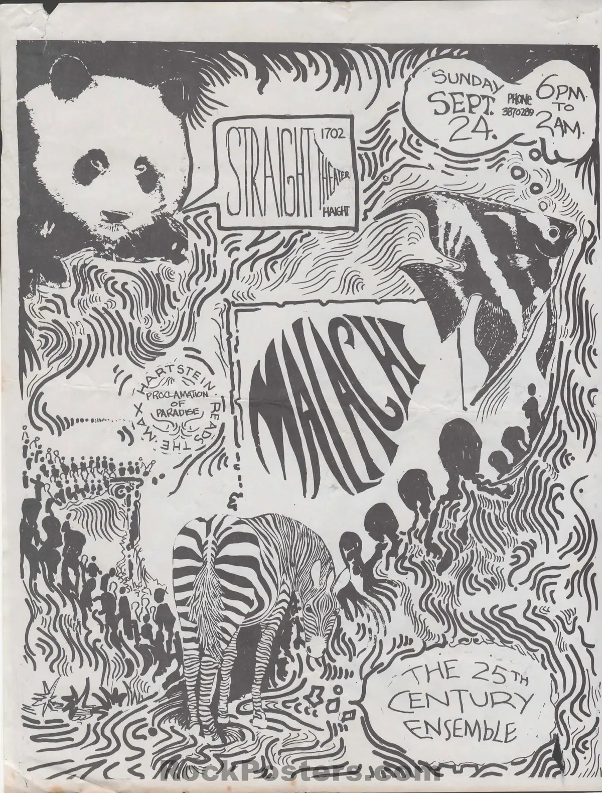 Auction - Psychedelic - Malachi - 1967 Handbill - Straight Theater - Very Good 1