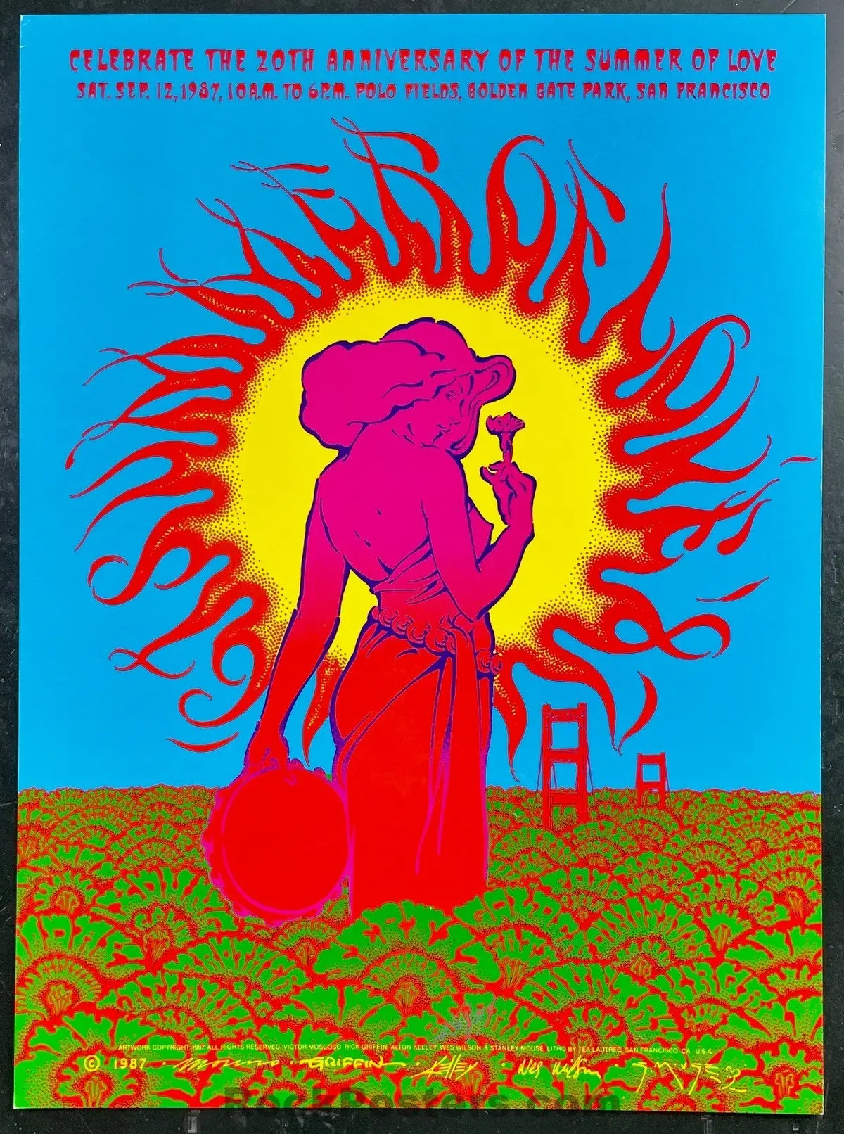 Auction -  Alton Kelley Collection - Summer Of Love 20Th Anniversary - Kelley Signed - 1987 Poster -  Golden Gate Park - Near Mint Minus 1