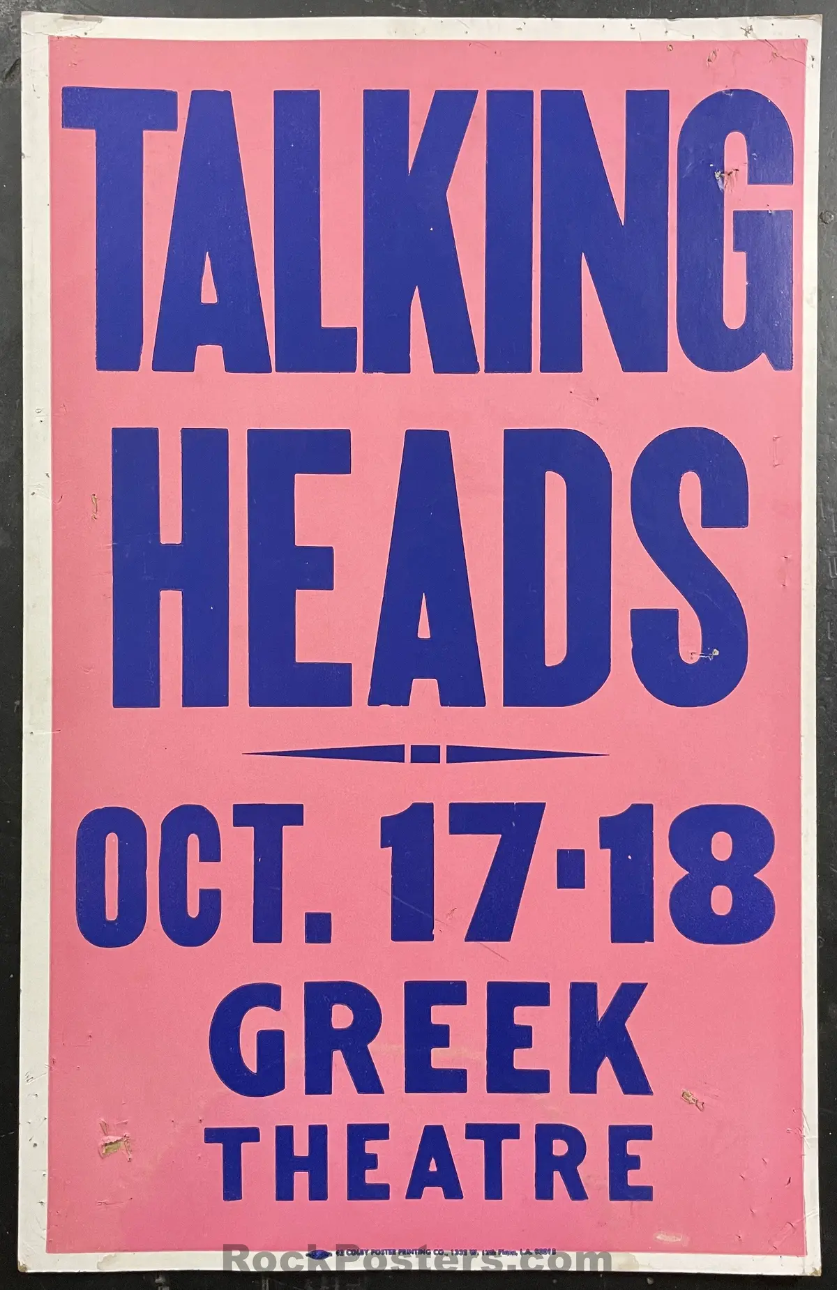 Auction - Talking Heads - 1980 Board Poster - La Greek Theatre - Excellent 1