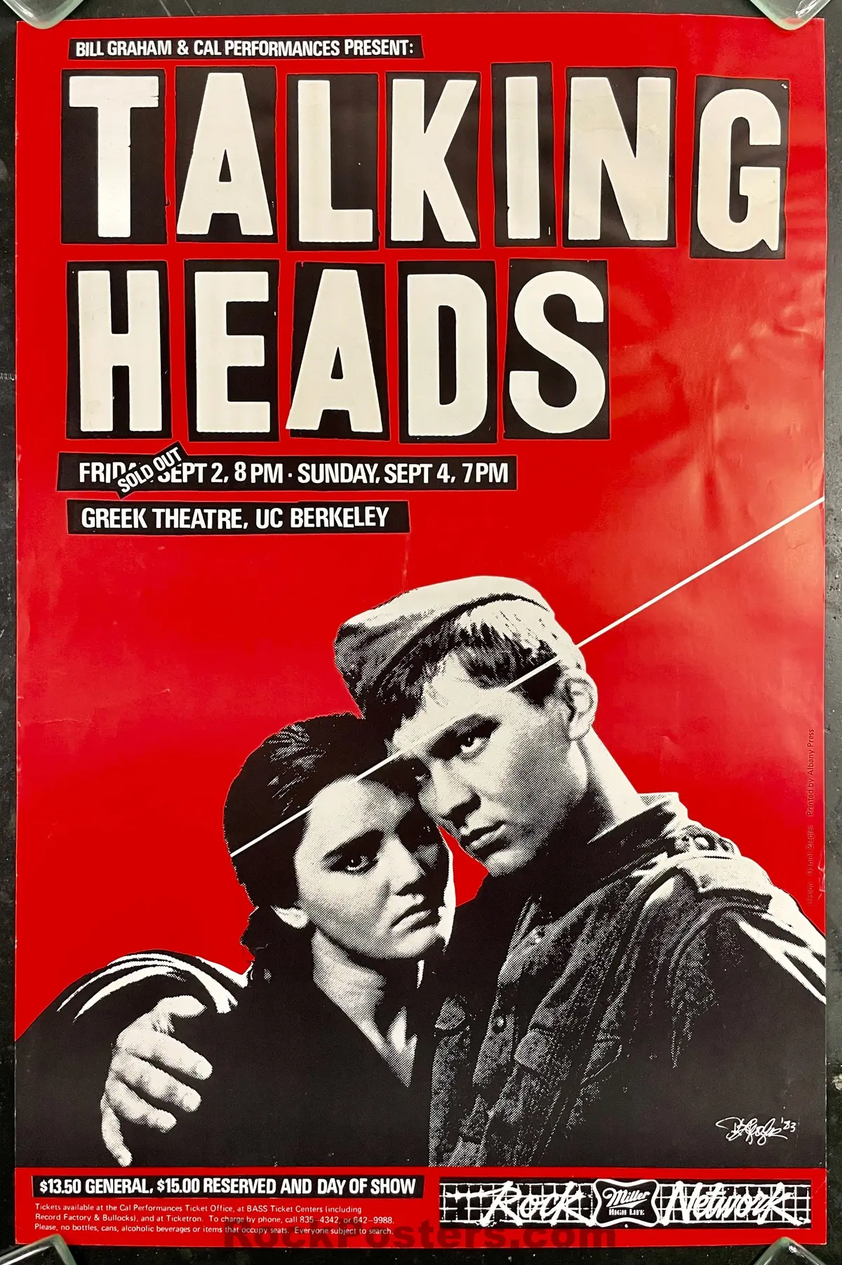 Auction - Talking Heads - Dan Ziegler - 1983 Concert Poster - Greek Theater Uc Berkeley - Very Good 1