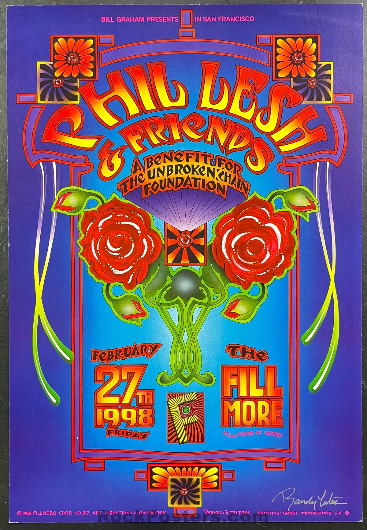Nf-317 - Phil Lesh & Friends - Randy Tuten Signed - 1998 Poster - The Fillmore - Excellent 1