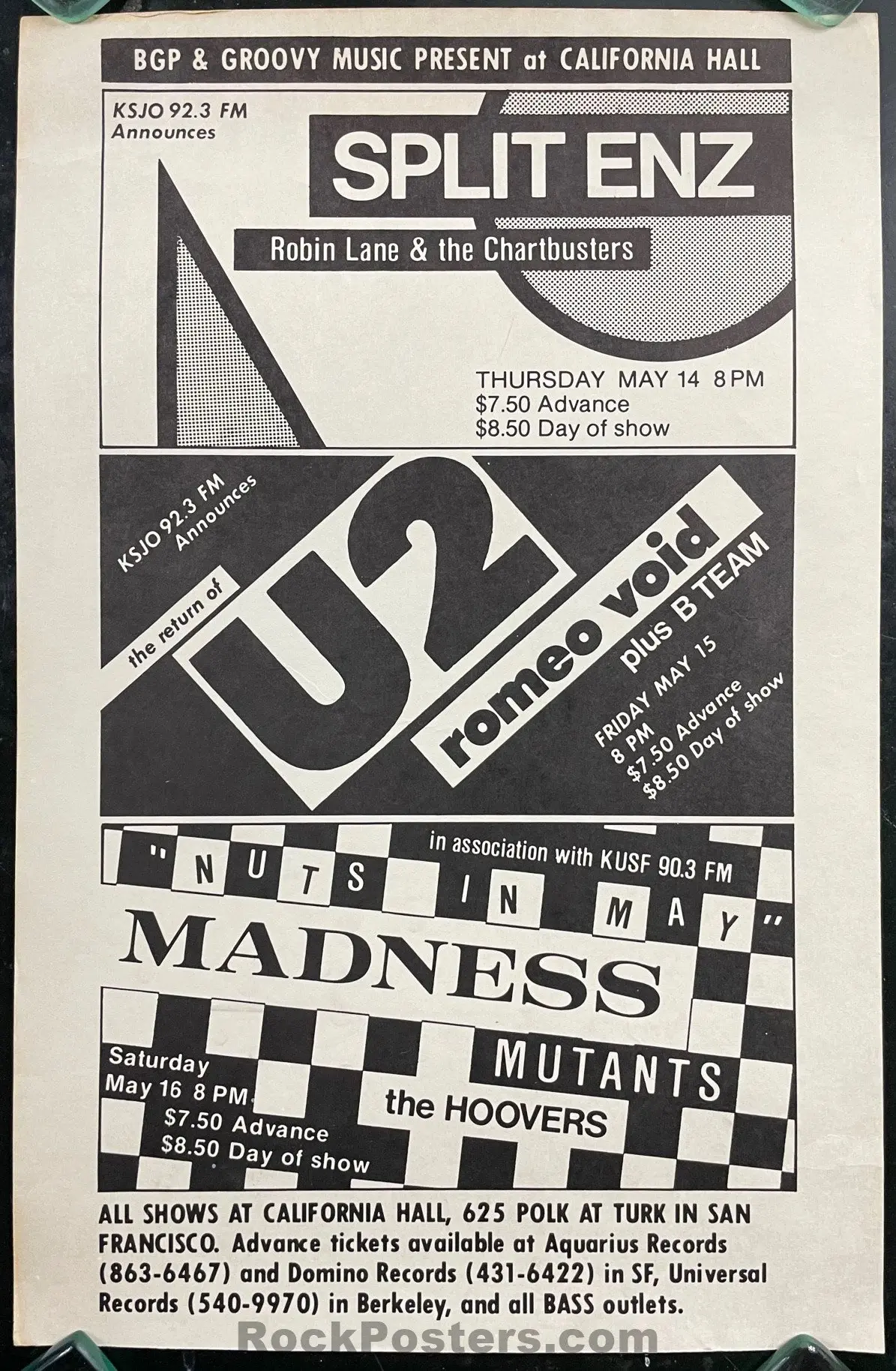 Auction - U2 - Madness - Boy Tour - California Hall - 1981 Concert Poster - Excellent 1