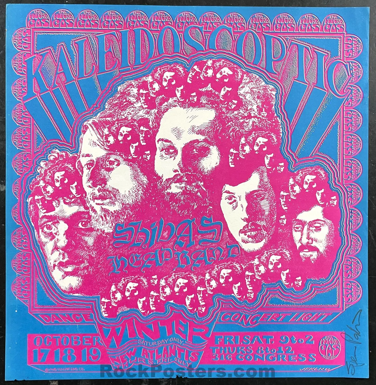 Auction - Vulcan Gas - Shiva's Headband - Band Member Signed - 1968 Handbill - Excellent 1